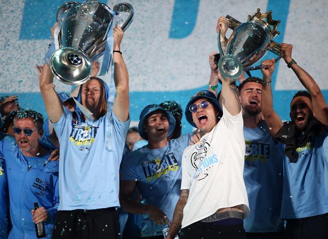 Manchester City parade after their UEFA Champions League victory