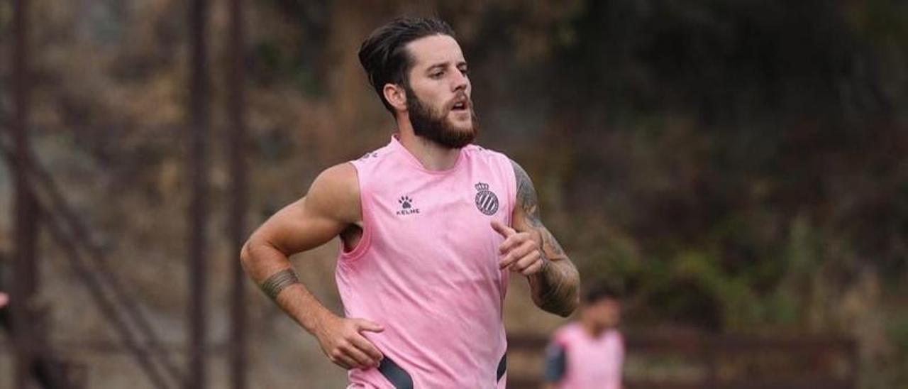 Miguelón, en un entrenamiento con el Espanyol