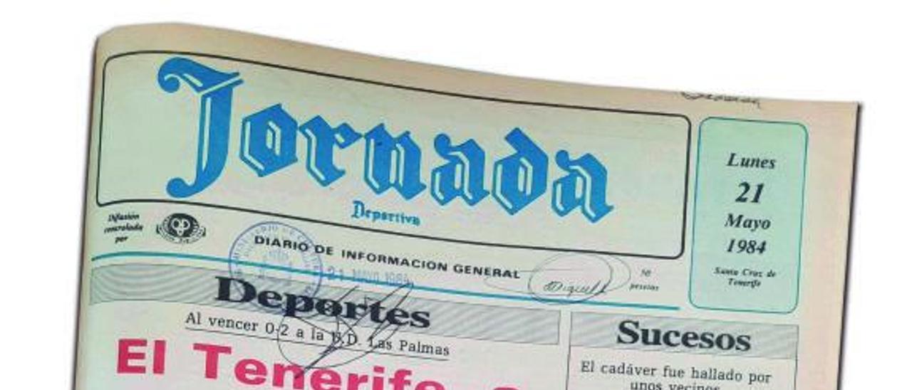 El periódico ‘Jornada Deportiva’ plasmó lo acontecido en el Estadio Insular el 21 de mayo de 1984. Firmó la crónica Juan Galarza.