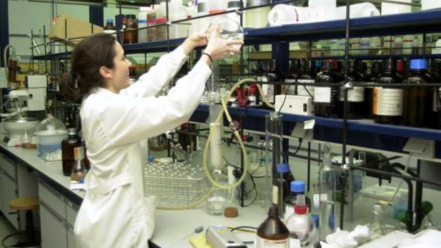 Una investigadora trabaja en un laboratorio de la Universidade da Coruña / juan varela