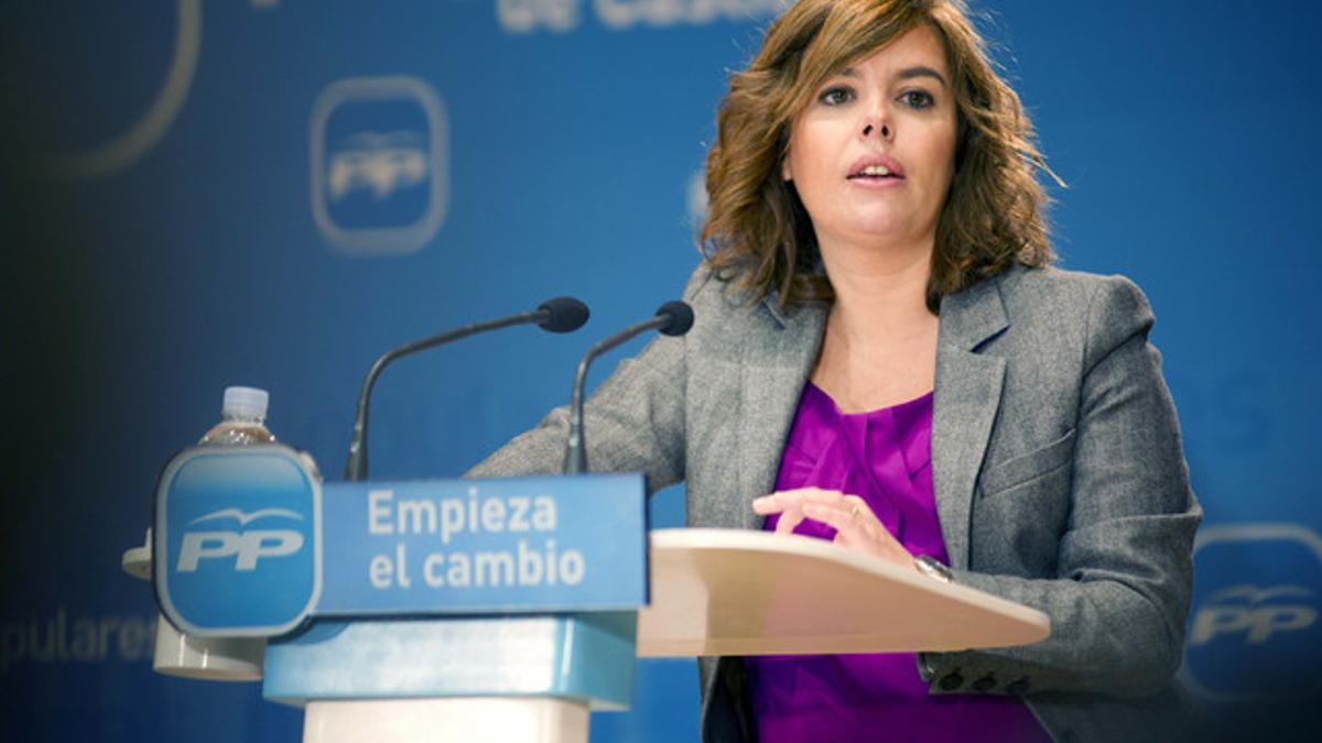 La portavoz del PP en el Congreso, Soraya Sáenz de Santamaría, durante un acto en Toledo, a principios de noviembre.