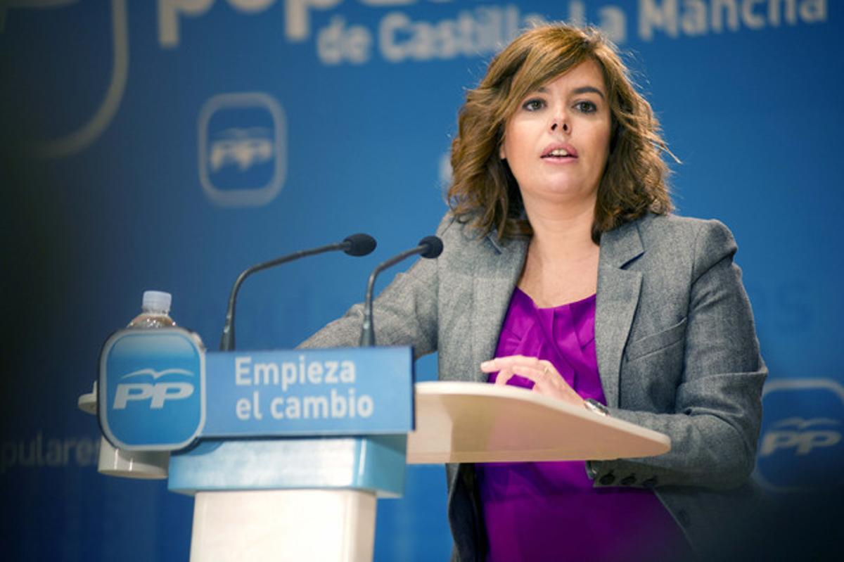 La portaveu del PP al Congrés, Soraya Sáenz de Santamaría, durant un acte a Toledo, a principis de novembre. La portaveu del PP al Congrés, Soraya Sáenz de Santamaría, durant un acte a Toledo, a principis de novembre.