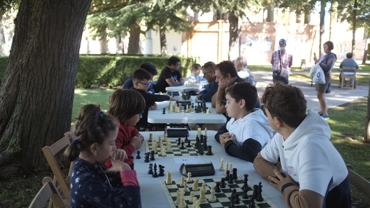Otra imagen de la competición de ajedrez en los jardines arbolados de la Mota.