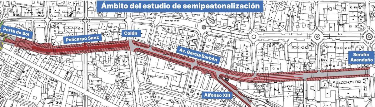 Ámbito del estudio de semipeatonalización