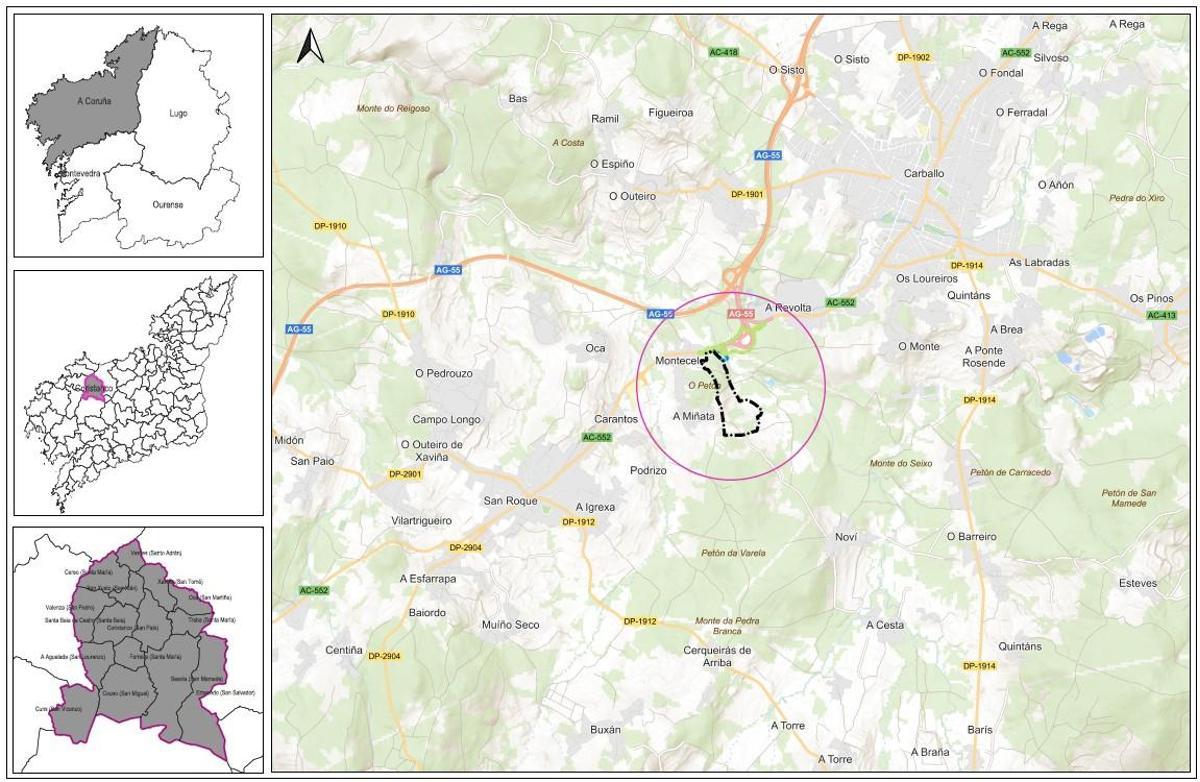 Mapa de ubicación do futuro parque empresarial de Coristanco.