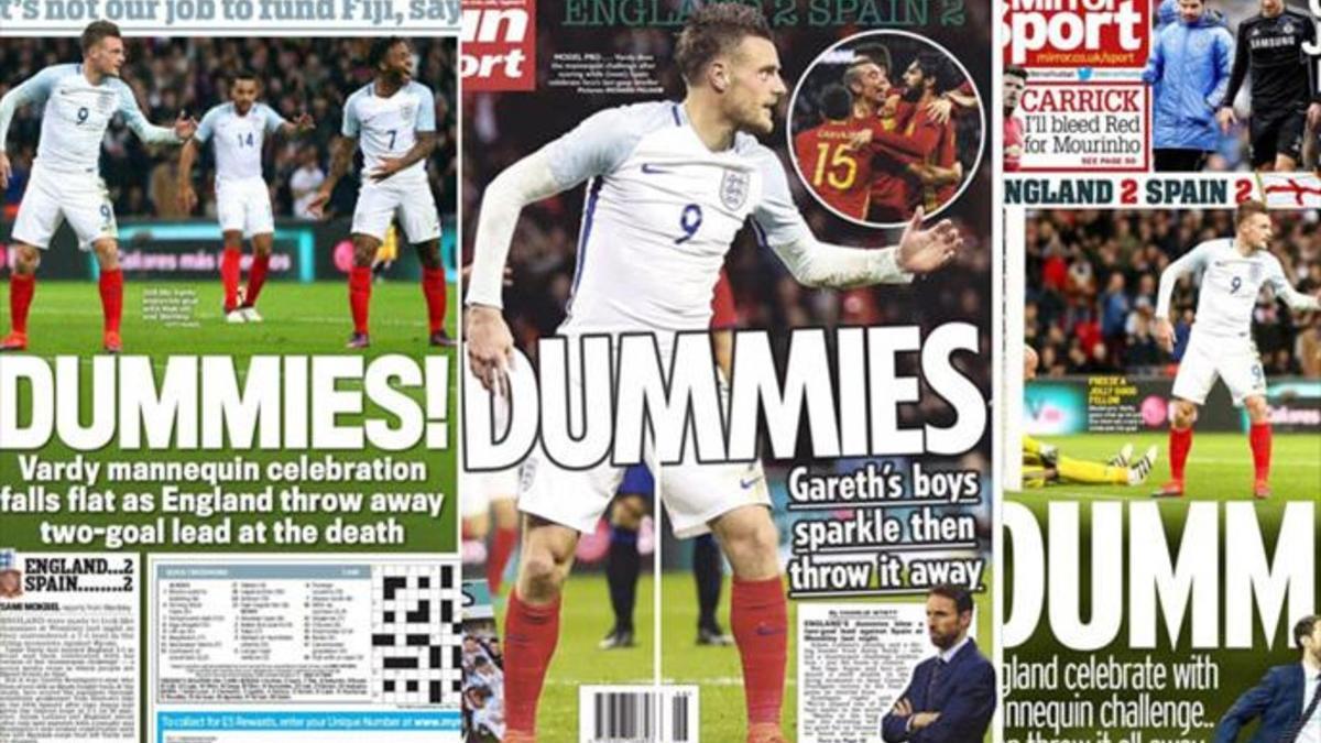 Portadas de los diarios ingleses tras el empate ante España.