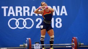 JJMM 16 TARRAGONA 27/06/201. La haltera Lidia Valentín durante su actuación en la categoría de 85 kg, en la que ha conseguido el oro, en el Pabellón de Constantí, una de las subsedes de XVIII Juegos Mediterráneos, que se celebran en Tarragona hasta el día 1 de julio. EFE/Javier Cebollada
