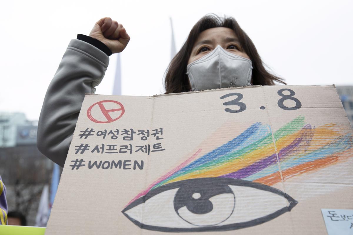 Protestas en las calles de Seúl (Corea del Sur) en la celebración del 8-M.