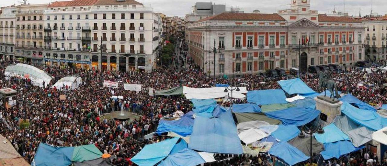 La Puerta del Sol de Madrid, durante la acampada de mayo de 2011.