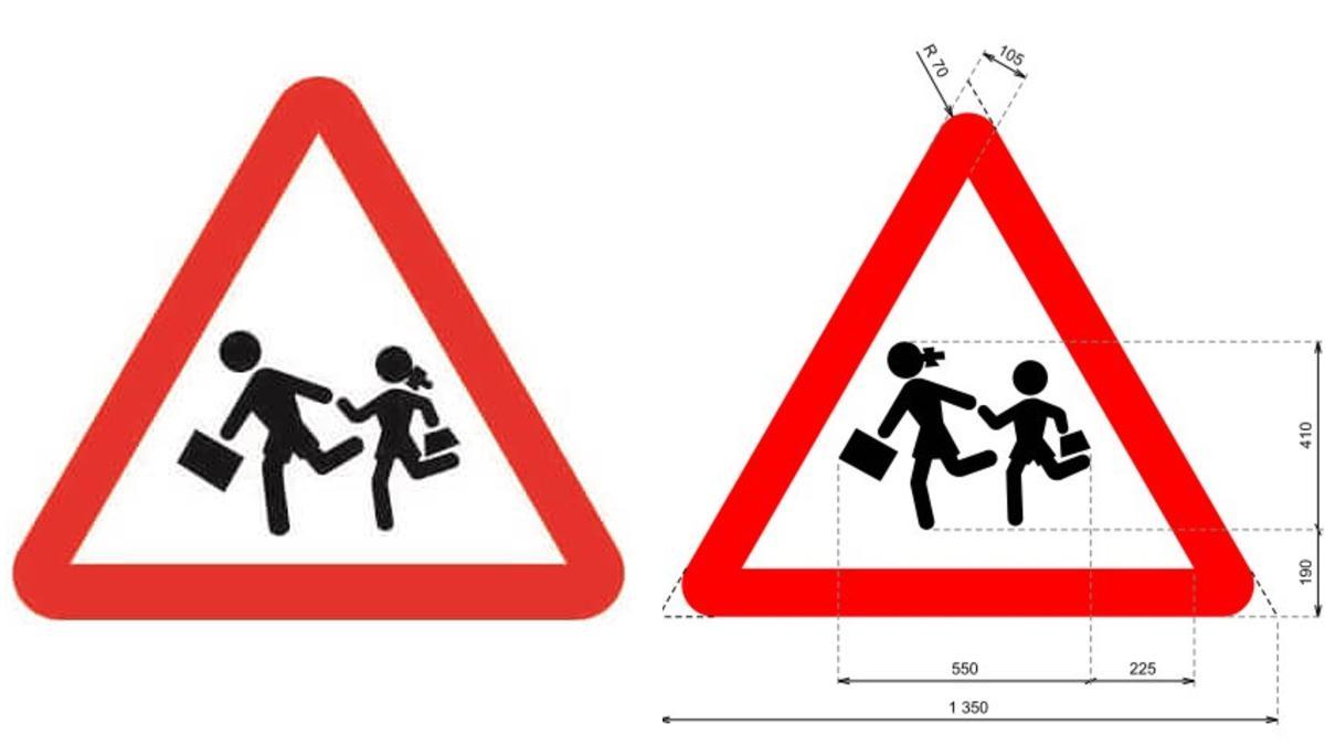 A la izquierda, la señal de tráfico actual que indica zona escolar. A la derecha, la nueva.