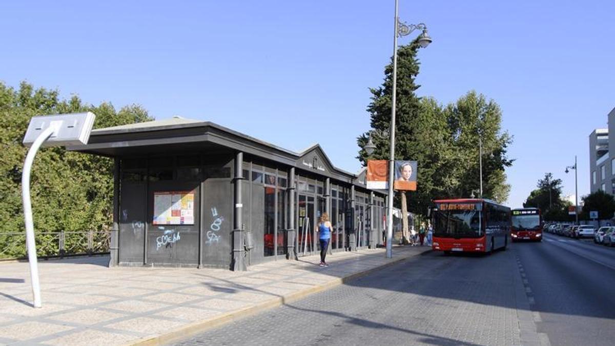 Parada de bus de La Loma, en el Paseo de Roma de Mérida.