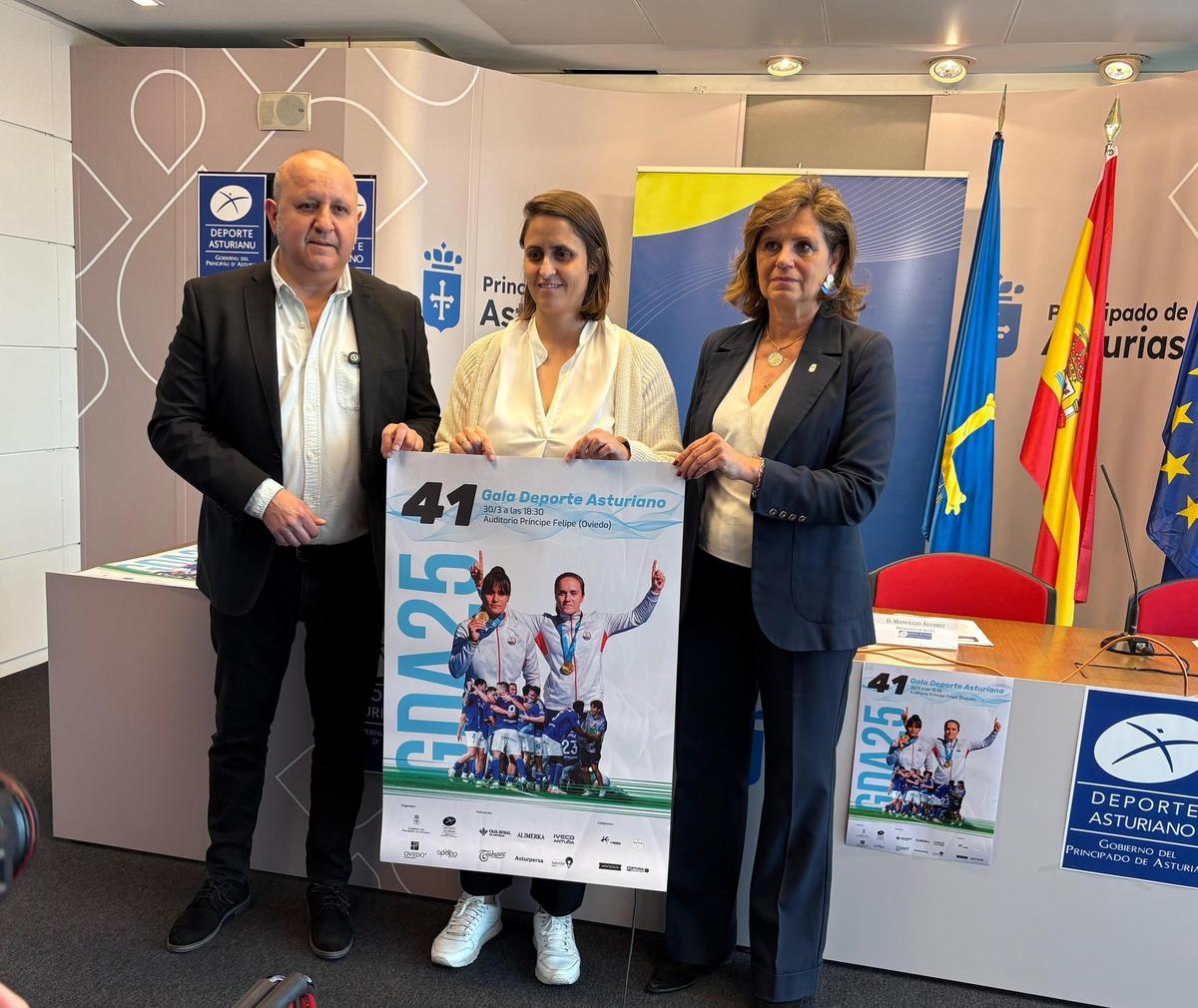 Por la izquierda Manfredo Álvarez, Manuel Ena y Concepción Méndez, esta mañana en la presentación de la 41ª Gala del Deporte