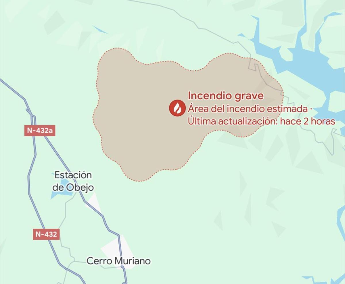 Área estimada por Google Maps del incendio.