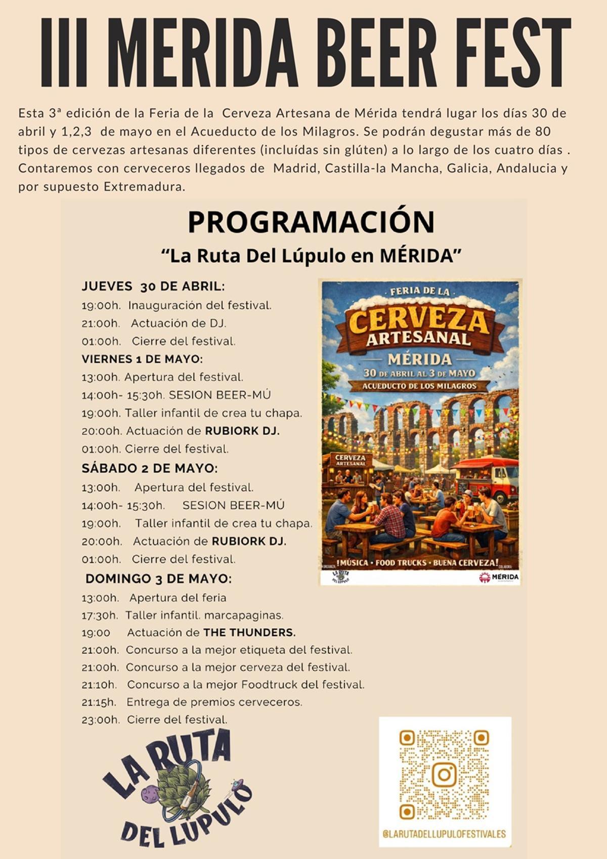 Programación de la feria de la cerveza de Mérida.