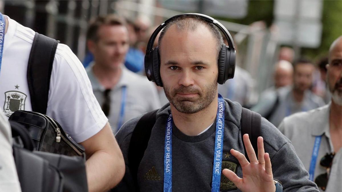 Iniesta, a su llegada de Kazán