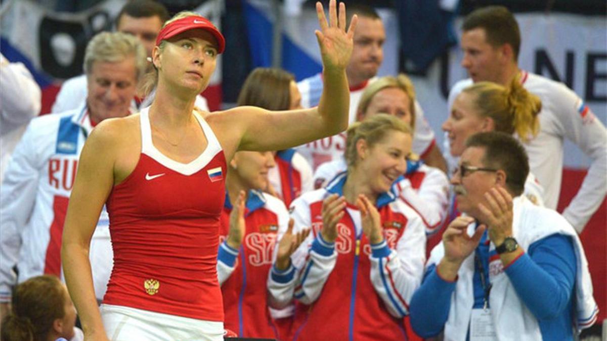 Sharapova celebrando su victoria ante Pliskova