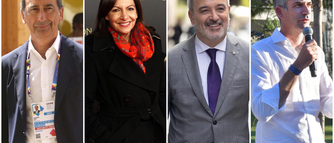 Los alcaldes de Milán, Giuseppe Sala; de París, Anne Hidalgo; de Barcelona, Jaume Collboni; y de Atenas, Kostas Bakoyannis