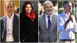 Los alcaldes de Milán, Giuseppe Sala; de París, Anne Hidalgo; de Barcelona, Jaume Collboni; y de Atenas, Kostas Bakoyannis