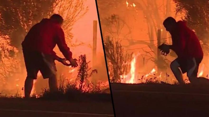 Un hombre salva un conejo de las llamas en California