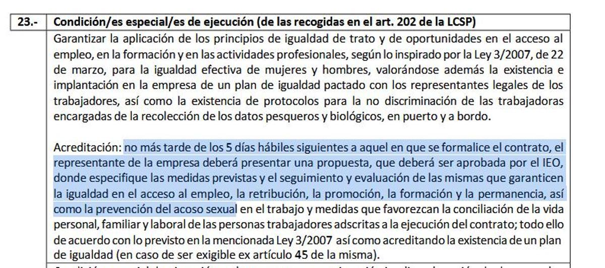 Condiciones de ejecución del articulo 202 de la LCSP