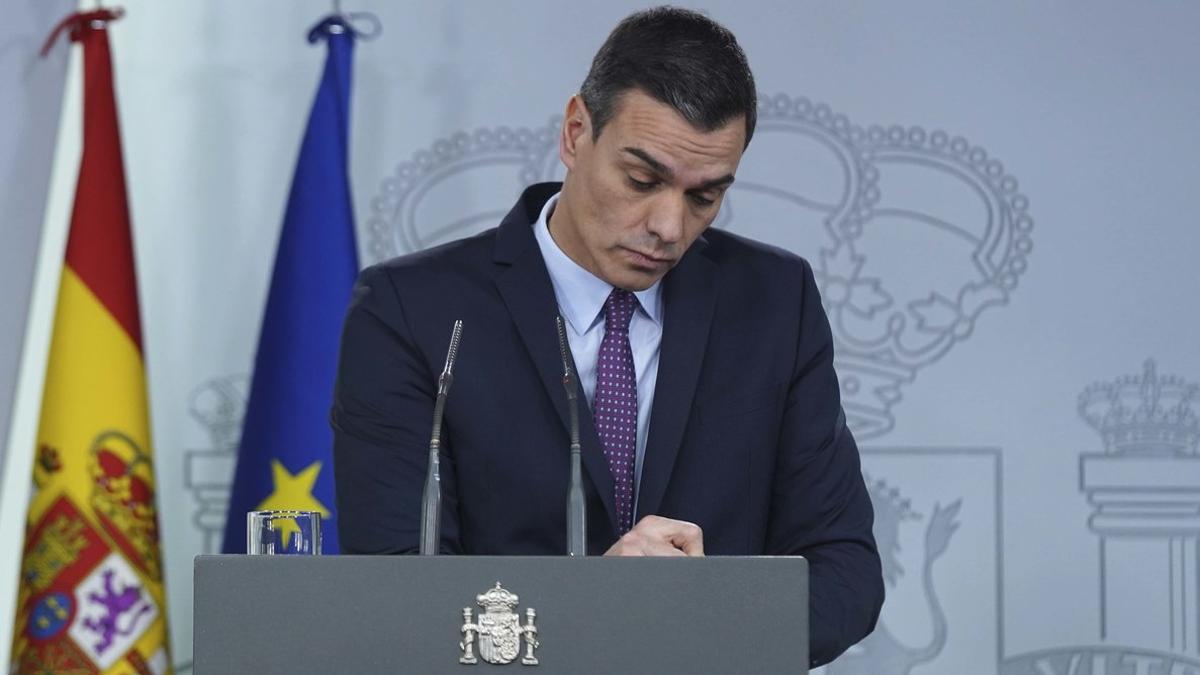 El presidente del Gobierno, Pedro Sánchez, durante una rueda de prensa