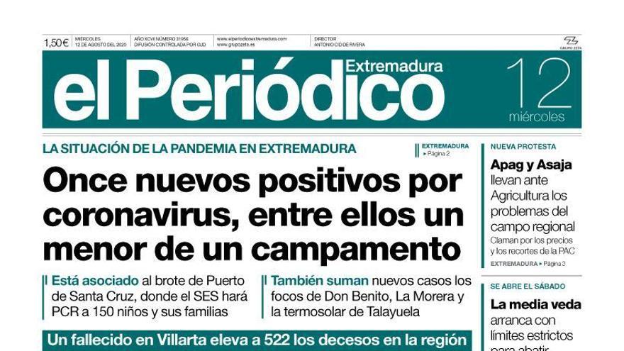 Esta es la portada de EL PERIÓDICO EXTREMADURA correspondiente al día 12 de agosto del 2020