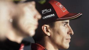 Marc Márquez, ayer, en Austin, junto a Fabio Di Giannantonio y Marco Bezzecchi.
