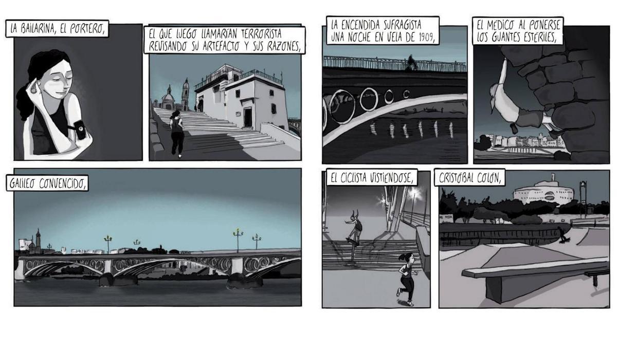 Dos páginas de inspiración trianera extraídas del cómic ‘Exploradoras’. / Nathalie Bellón