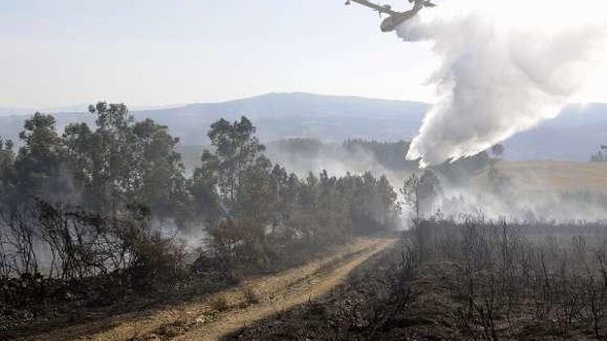 Un medio áereo en un incendio en Agolada. // Bernabé/ Javier Lalín