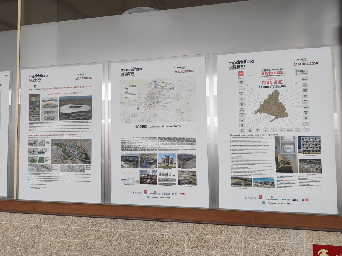 Paneles de los proyectos analizados en el Madrid Foro Urbano Internacional organizado por el COAM.