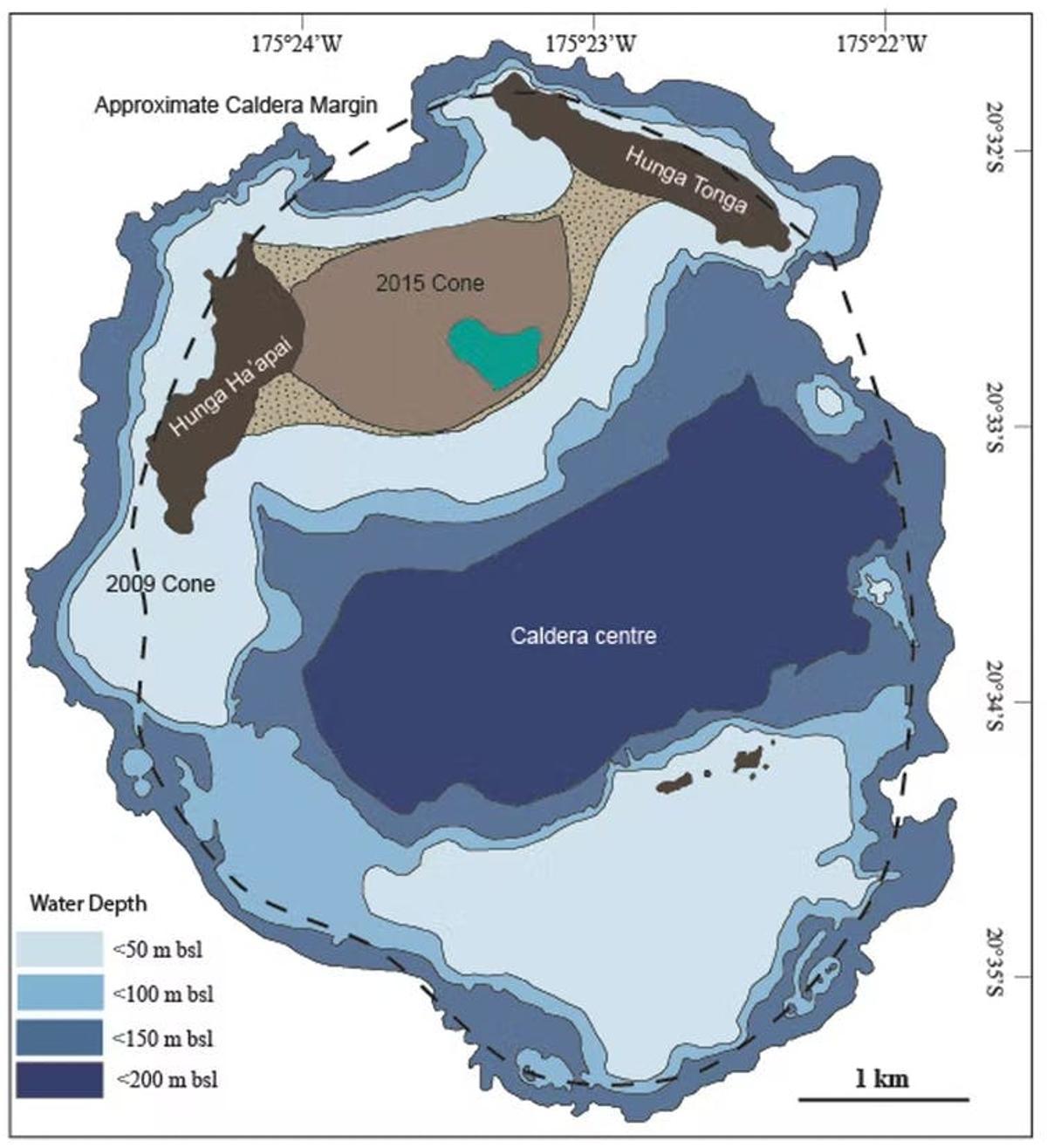 Cartografía del volcán de Tonga.