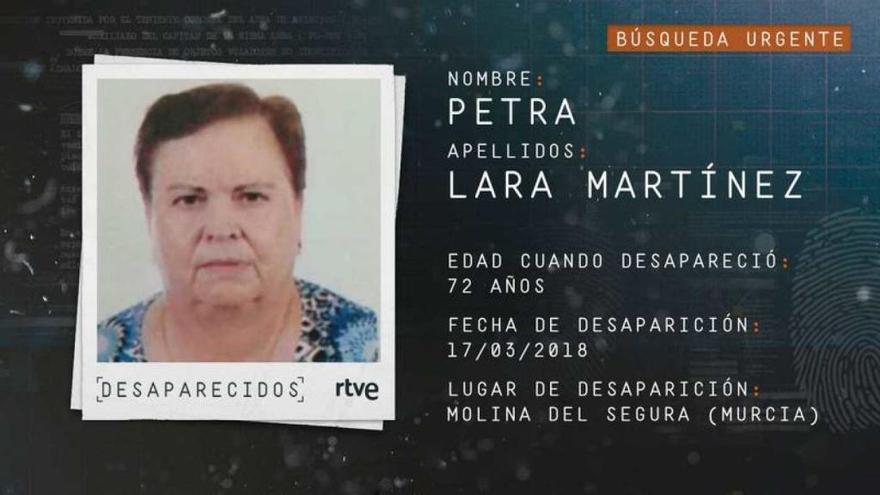 Ficha de Petra Lara en el programa &#039;Desaparecidos&#039;.