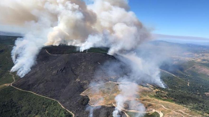 Un incendio al atardecer de 5 focos y al menos 180 hectáreas en Viana do Bolo, "claramente intencionado"