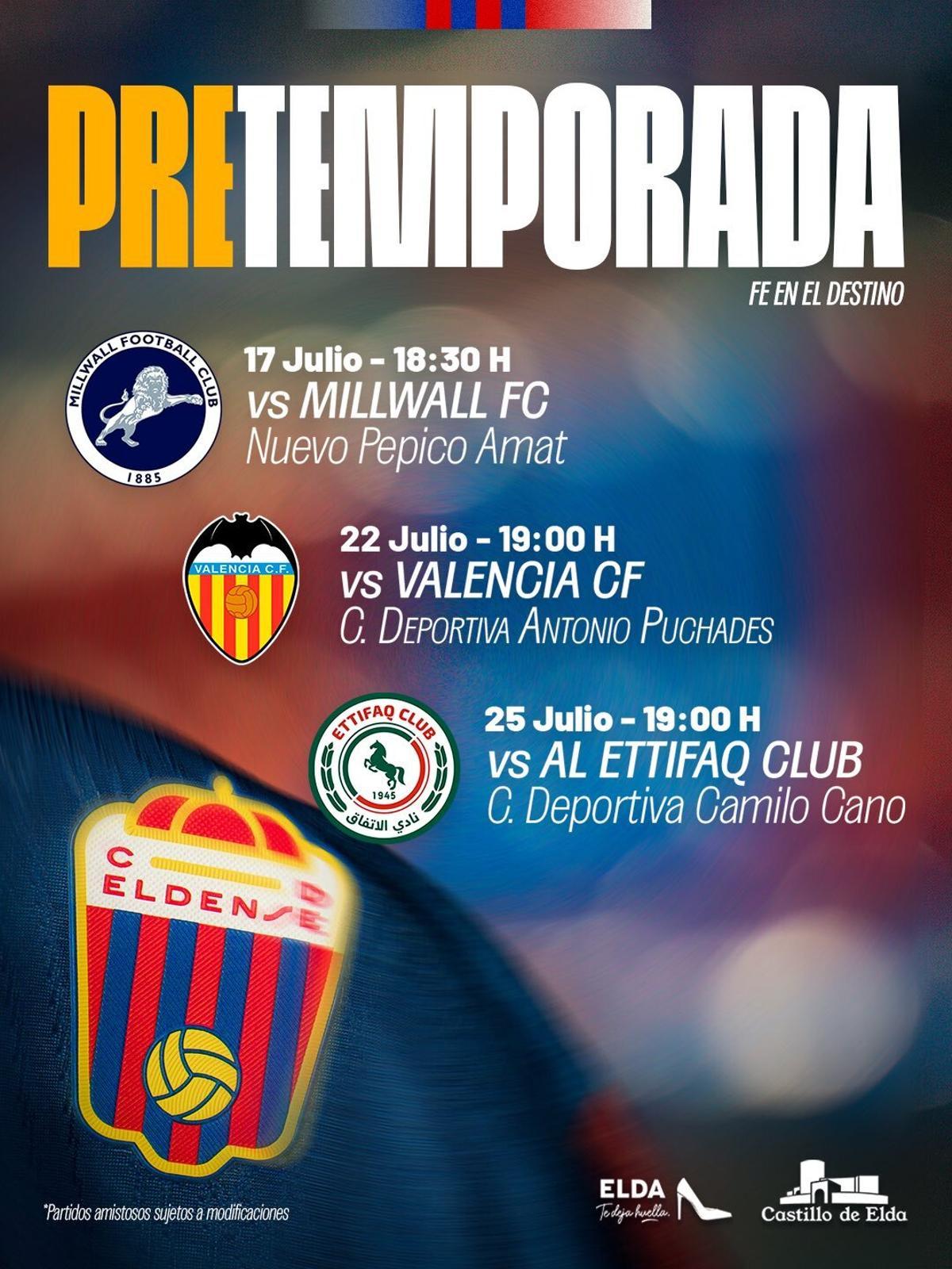 Diseño con los tres primeros partidos de pretemporada del Eldense.