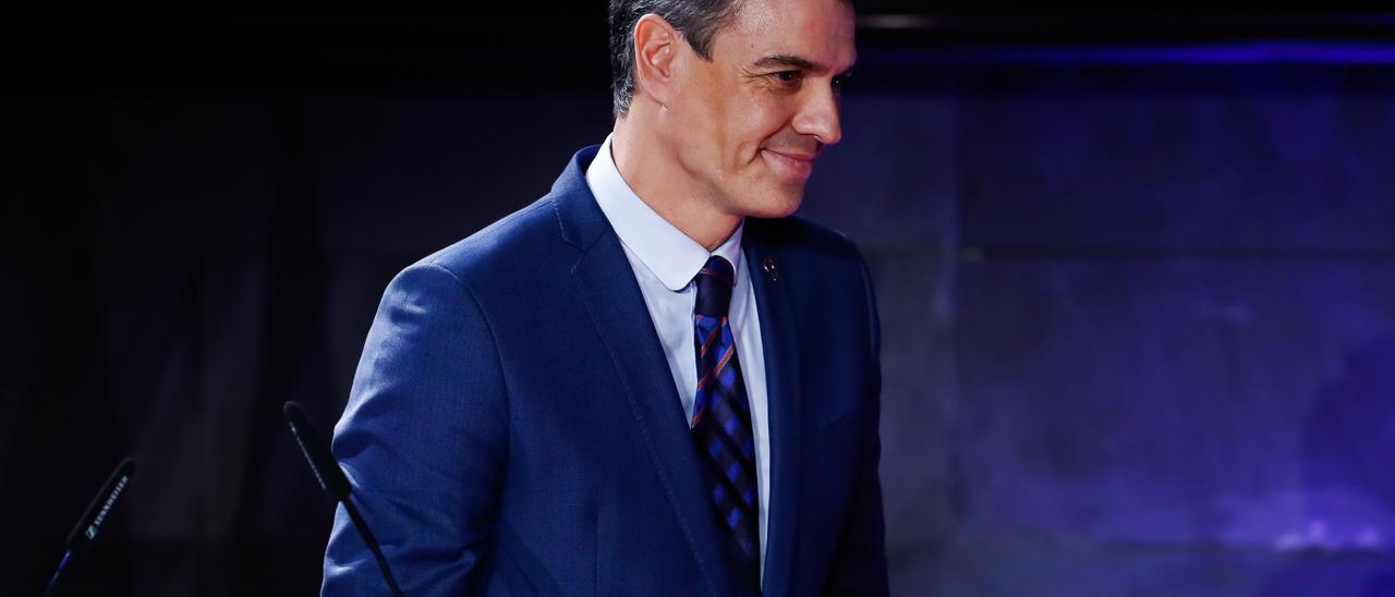 Pedro Sanchez, President of the Government of Spain, gestures during the COE (Spanish Olympic Committee) 2022 Awards Ceremony at COE at COE Official Headquarters on December 21, 2022 in Madrid, Spain.