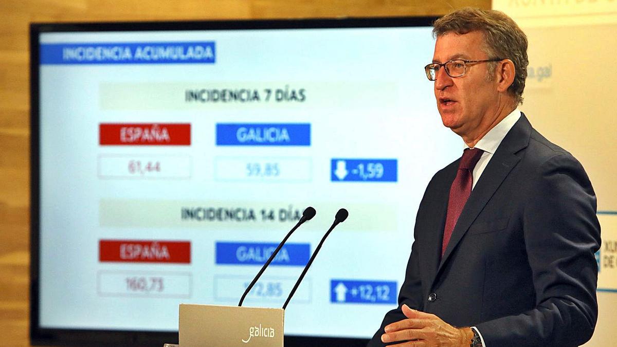 El presidente de la Xunta, Alberto Núñez Feijóo, ayer en rueda de prensa