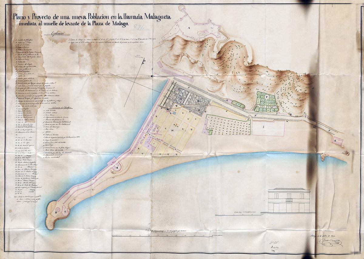 Plano completo de la propuesta de la Malagueta en 1843.