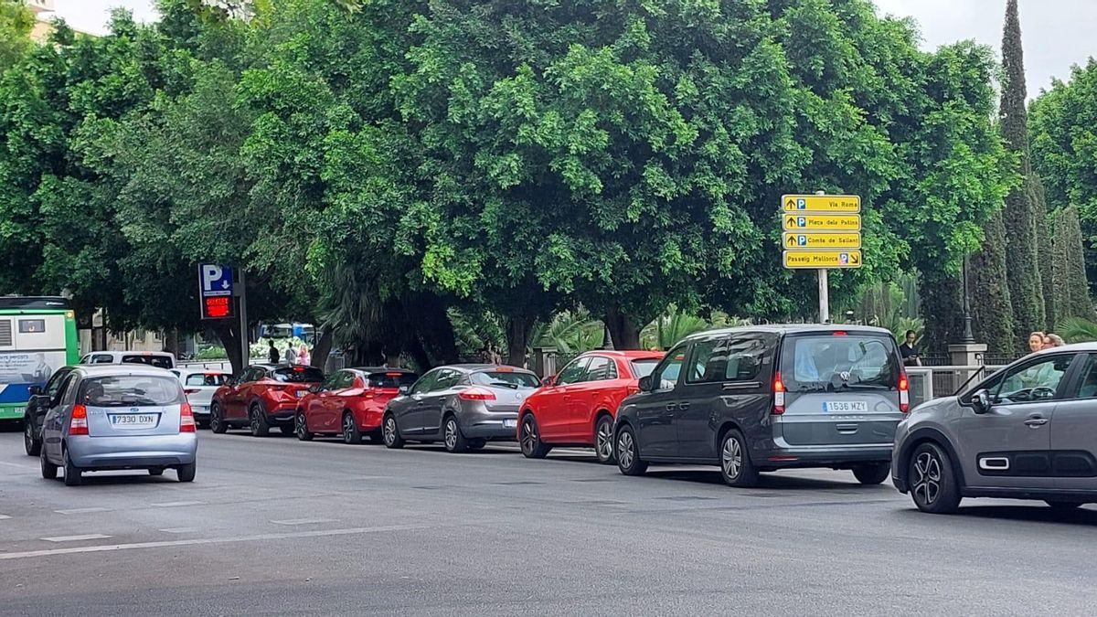 Colas en el aparcamiento de Passeig Mallorca