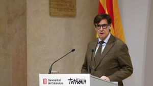 El president de la Generalitat, Salvador Illa, durante el acto con motivo del Día Internacional de la Mujer.