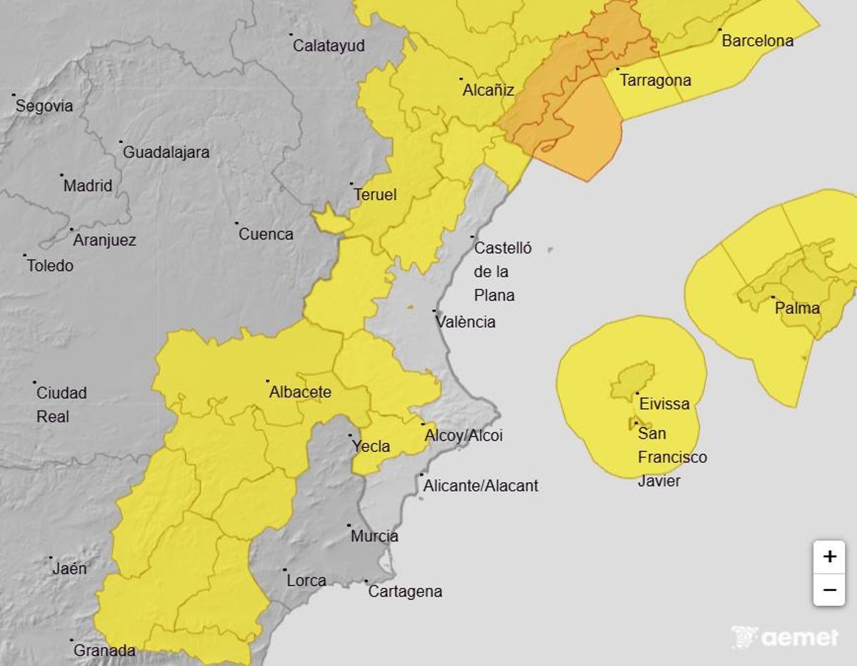 Imagen de las alertas de Aemet para este jueves.