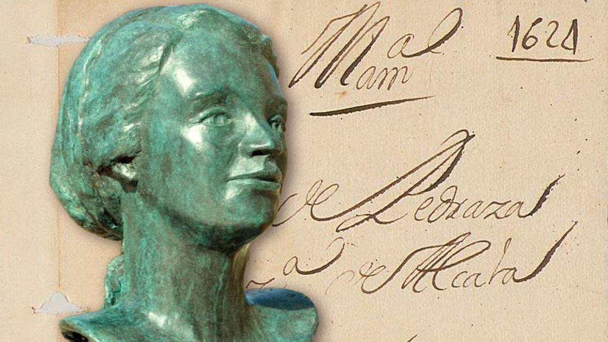 Busto de Francisca de Pedraza, junto al pleito matrimonial de divorcio.