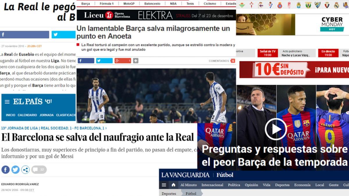 La prensa fue especialmente crítica con el juego desplegado por el Barça en Anoeta frente a la Real Sociedad
