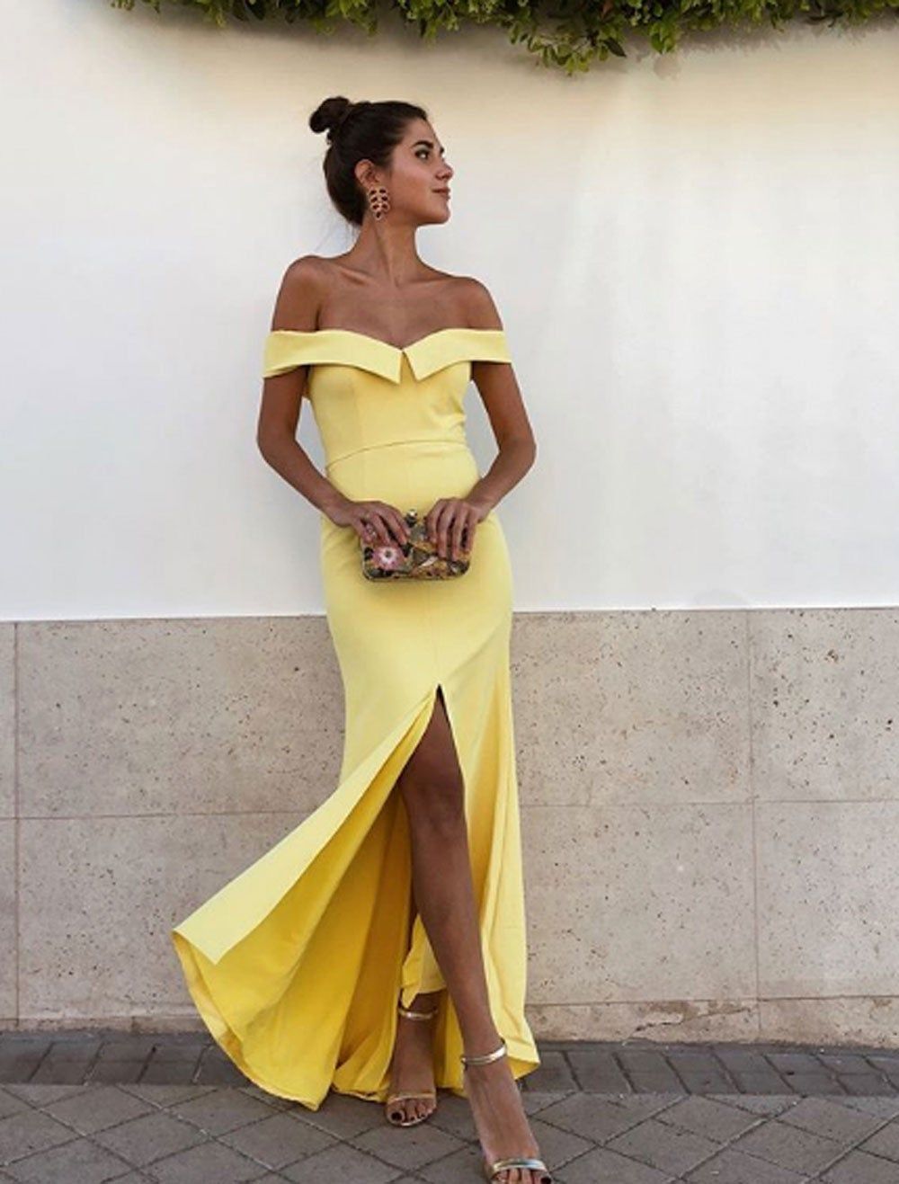 Vestido largo plisado amarillo - Mery Turiel