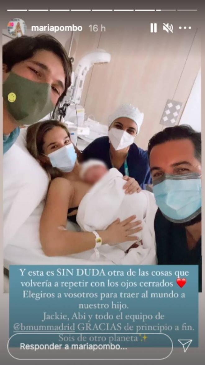 María Pombo agradece el trabajo al equipo médico que atendió su parto
