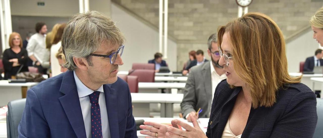 Luis Alberto Marín e Isabel Franco, esta mañana en la Asamblea Regional.