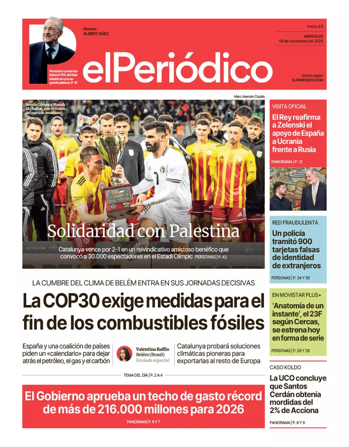 La portada de EL PERIÓDICO del 19 de noviembre de 2025