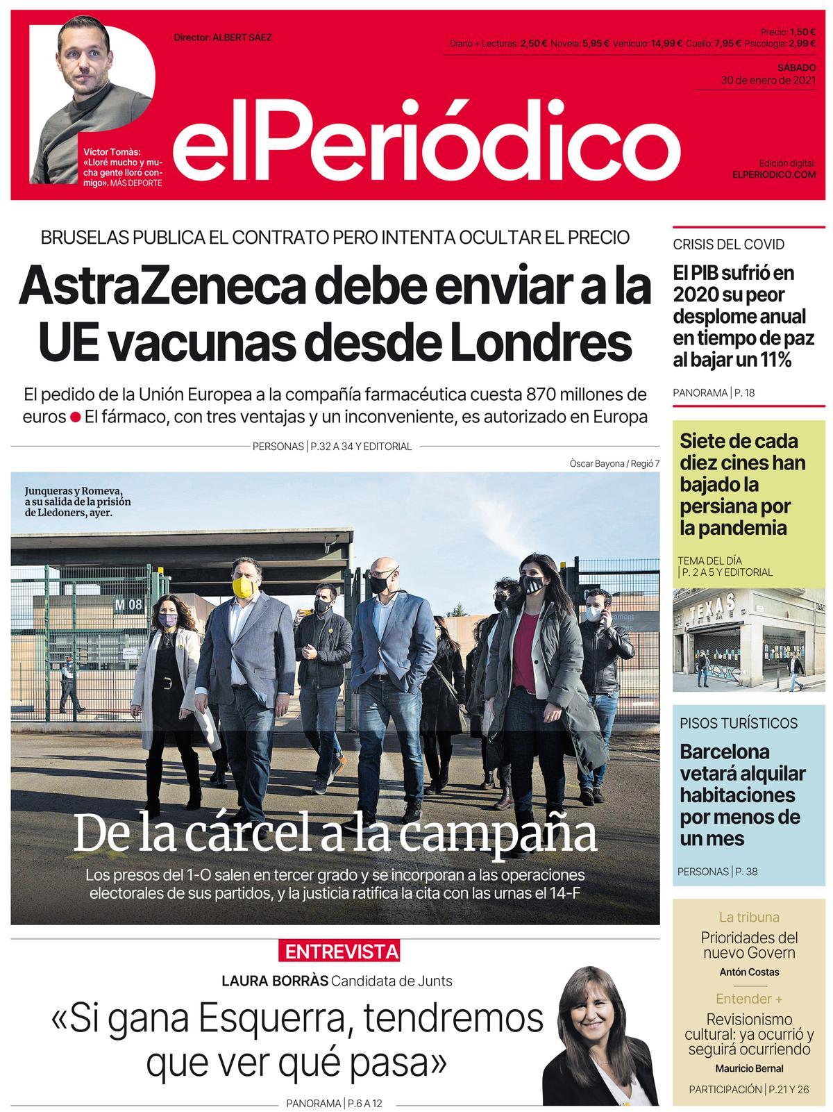 La portada d’EL PERIÓDICO del 30 de gener del 2021