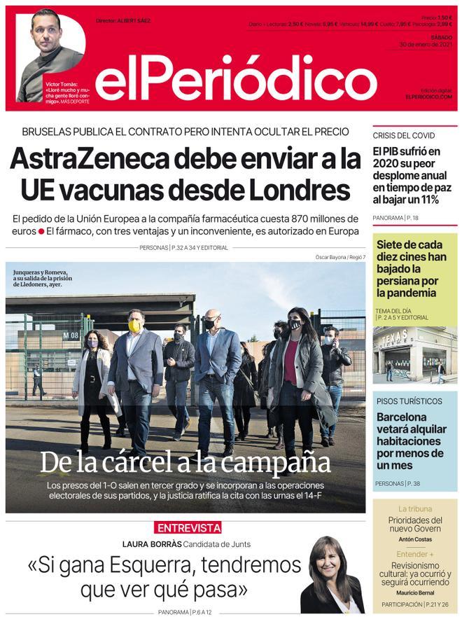 La portada d’EL PERIÓDICO del 30 de gener del 2021