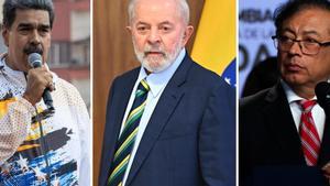 De izquierda a derecha, Nicolás Maduro, Luiz Inacio Lula da Silva y Gustavo Petro.