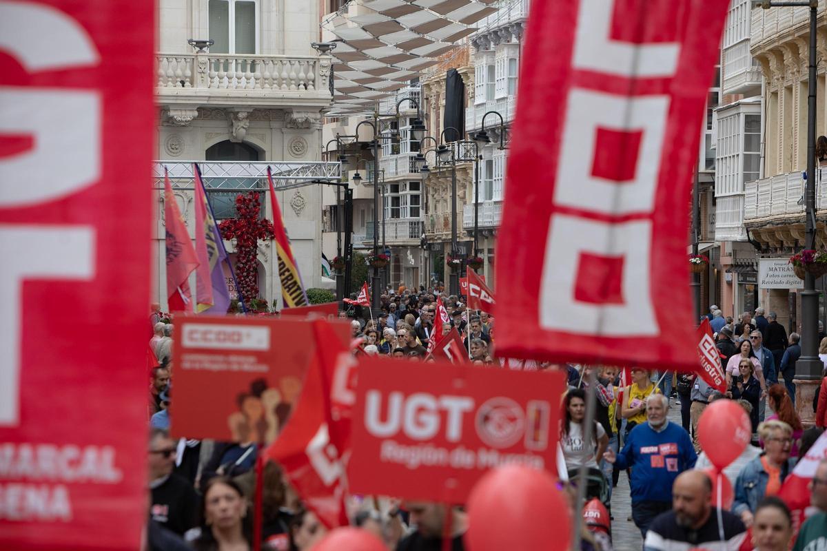 La manifestación por el Día del Trabajador en Cartagena, en imágenes